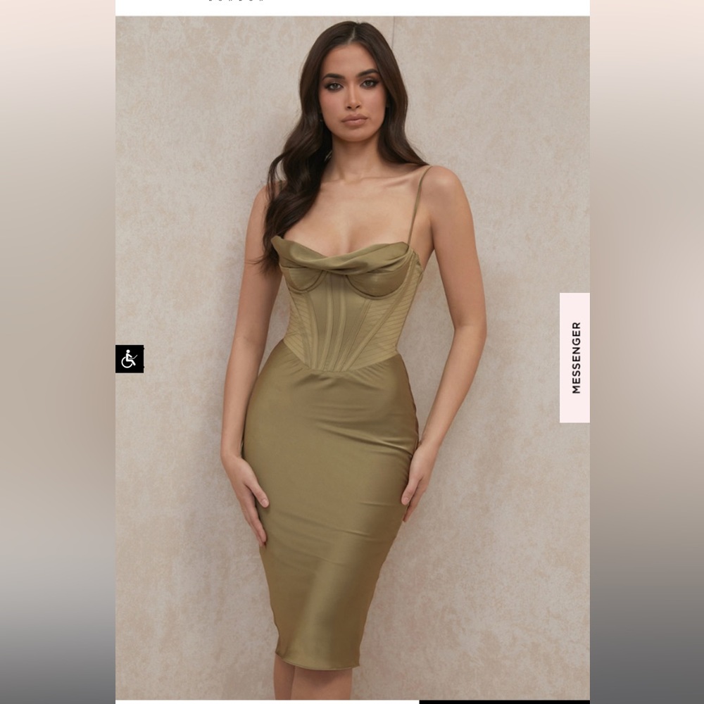 House of CB Myrna olive corset slip dress